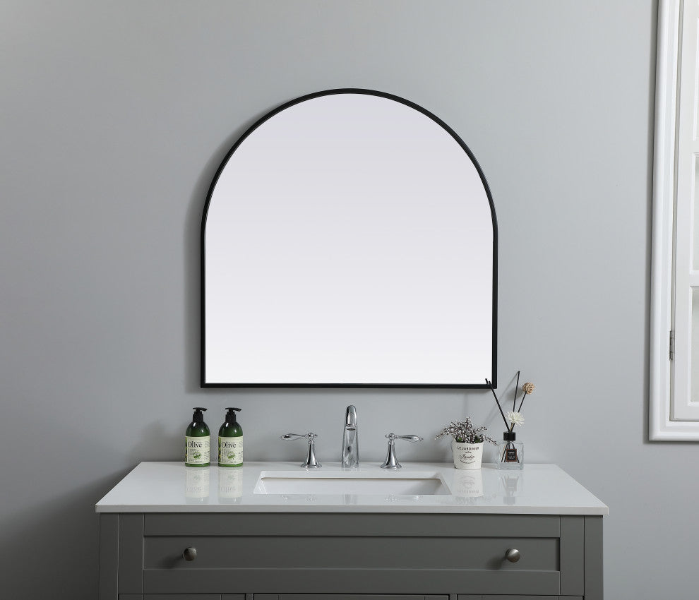 Metal Frame Arch Mirror 30X30 Inch, Black