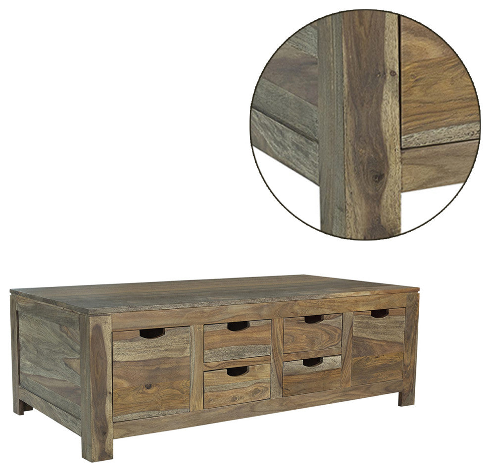 6-Drawer Storage Coffee Table, Natural Sheesham