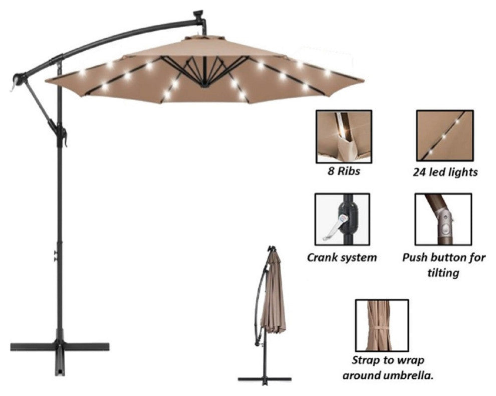 Az Patio Heaters Offset Cantilever Umbrella In Tan With Led Lights