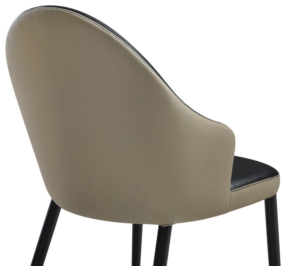 Rocco Upholstered Dining Chair, Taupe Gray and Black Faux Leather Set of 2
