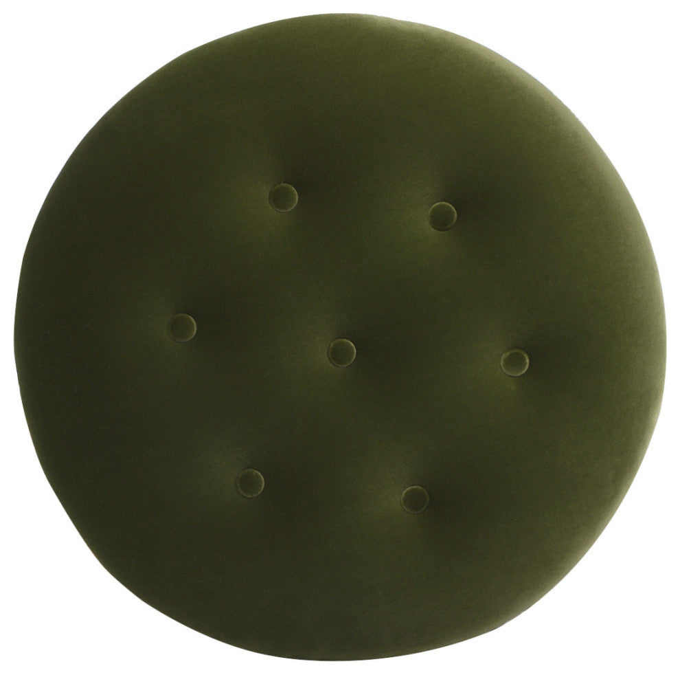 Yolanda 24" Upholstered Round Accent Ottoman, Olive Green Performance Velvet