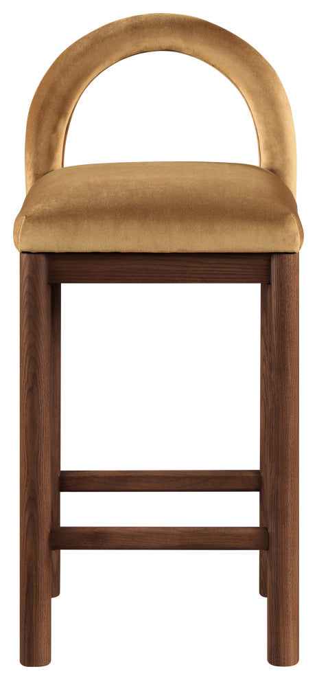 Conrad Upholstered Bar and Counter Stool, Saddle, Velvet, Brown