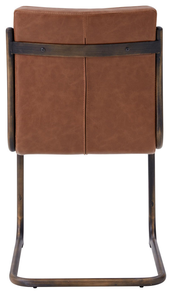 Cooper PU Dining Side Chair, Rubber Gold Frame, Antique Cigar Brown