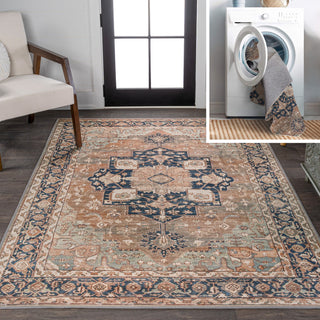 Maris Ornate Medallion Machine-Washable Beige/Blue 5 ft. x 8 ft. Area Rug