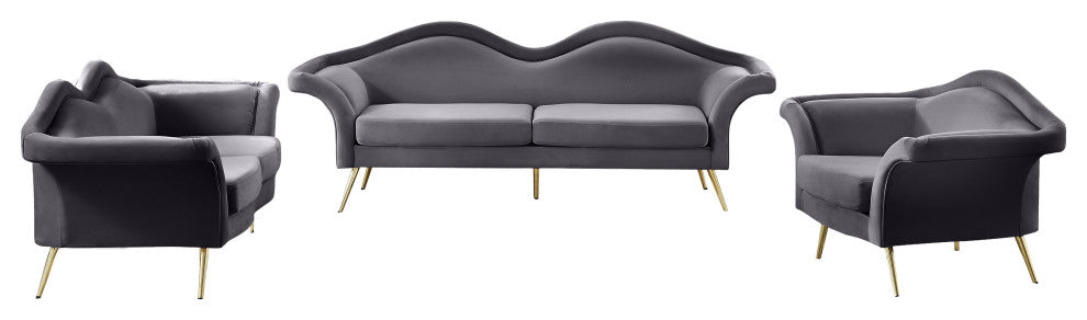 Lips Velvet Upholstered Sofa, Gray