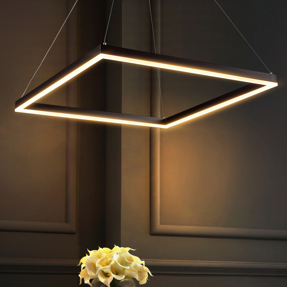 Nero Square Modern Metal LED Pendant Light, Black, Width: 23.63