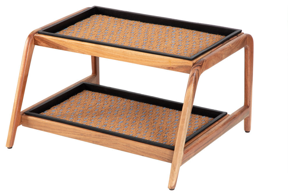 Double-Tier Natural Stand With 2-Pair Rubber Boot Trays My Blue Heaven