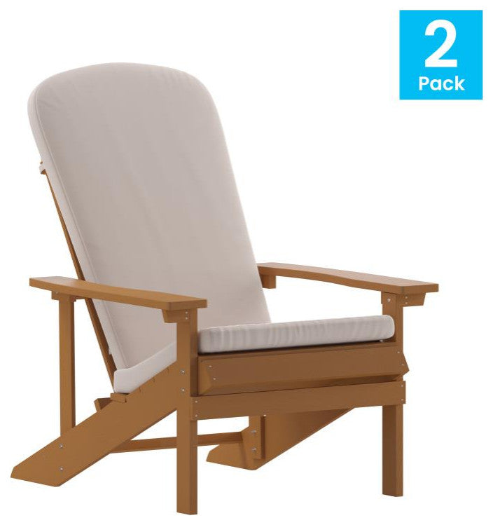 Charlestown Set of 2 Adirondack Chairs with Cushions, Teak/Cream