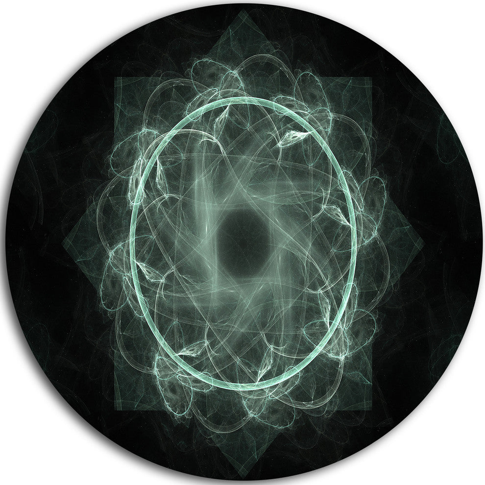 Shiny Light Blue Radial Fractal Flower Art, Floral Round Wall Art, 23"