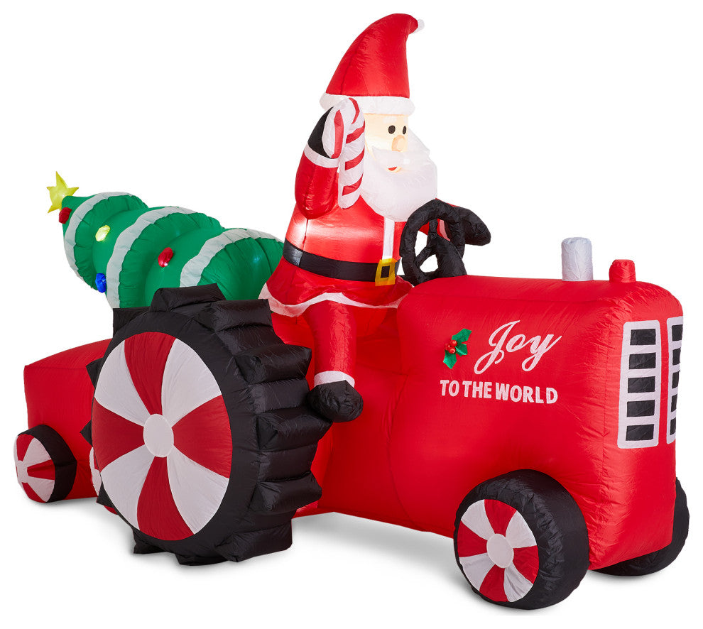 11FT Lighted Inflatable Santa on Tractor Decor