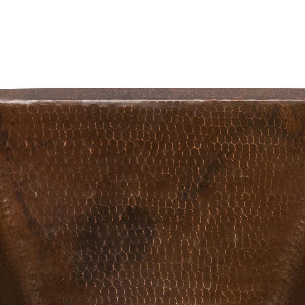 15" Square Hammered Copper Bar/Prep Sink, 2" Drain Opening, Drain & Accessories