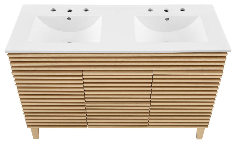 Render 48" Double Sink Bathroom Vanity, Oak White
