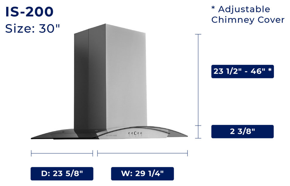 Hauslane | Chef Series Range Hood IS-200 Island Range Hood, 30"