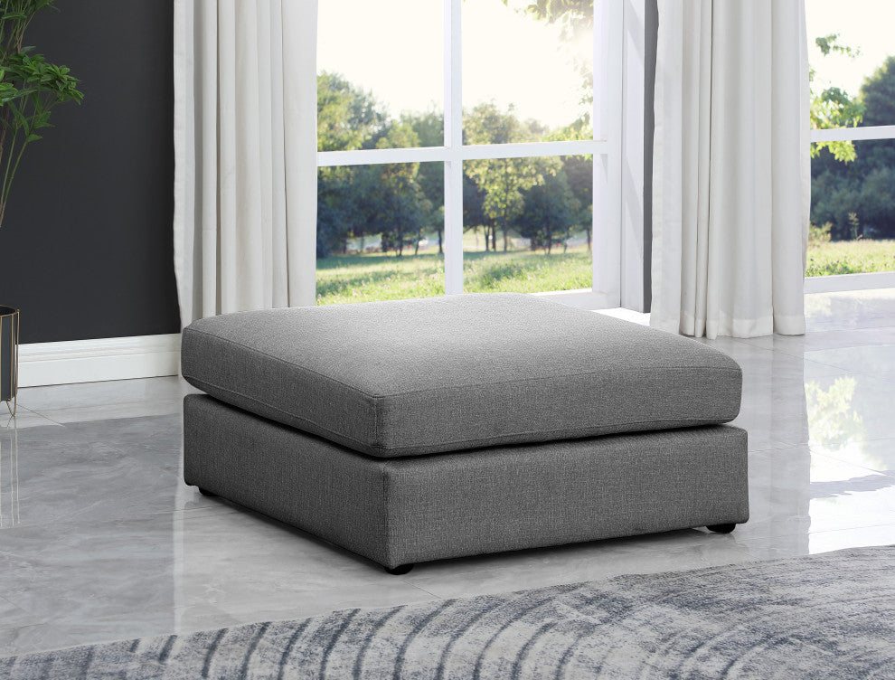 Beckham Beige Durable Linen Textured Fabric Armless, Gray, Ottoman