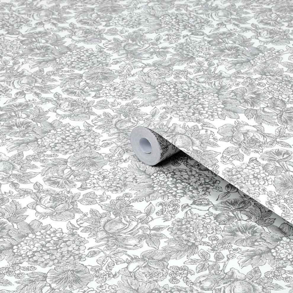 Laura Ashley Louise Removable Wallpaper, Slate Gray