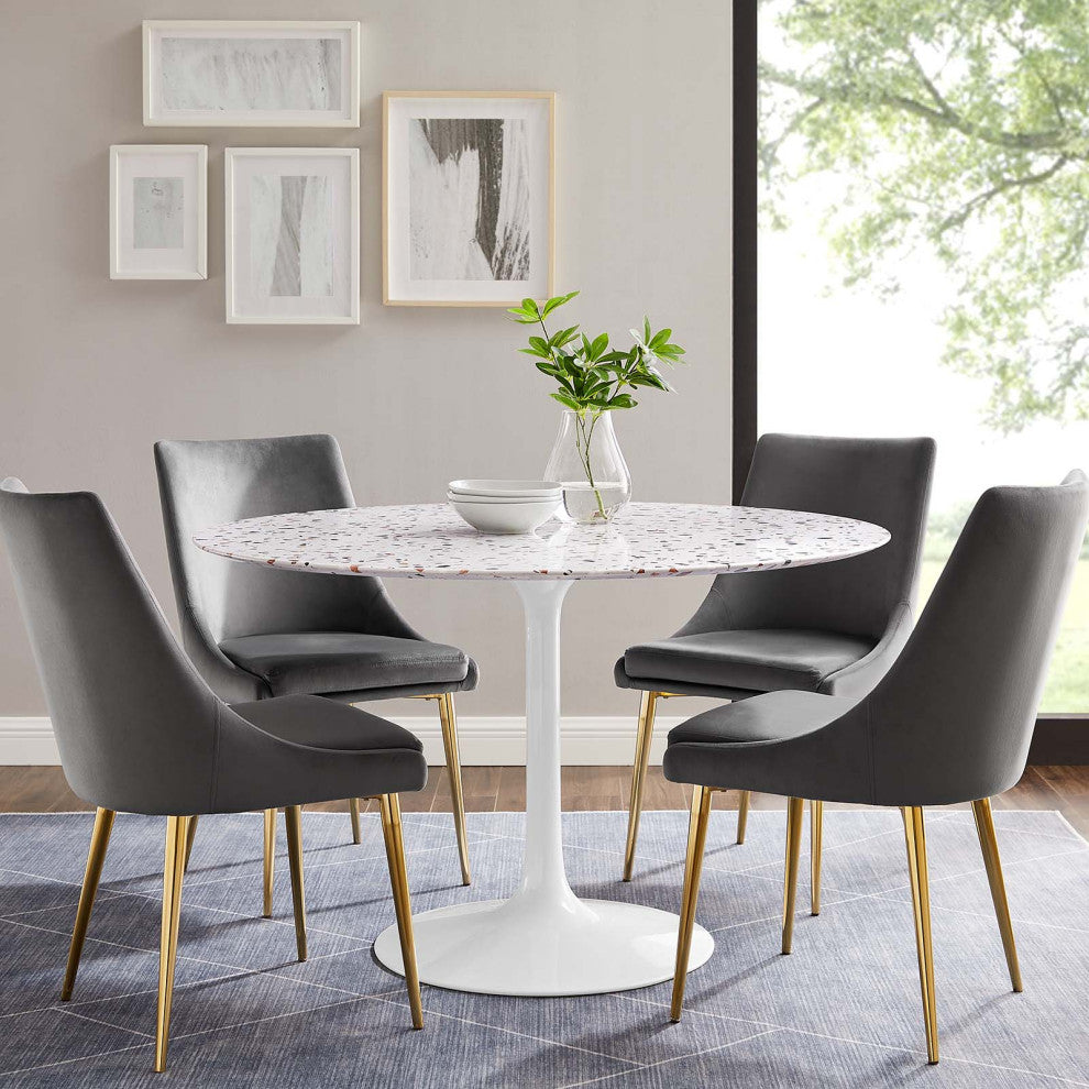 Lippa 47" Round Terrazzo Dining Table, White White