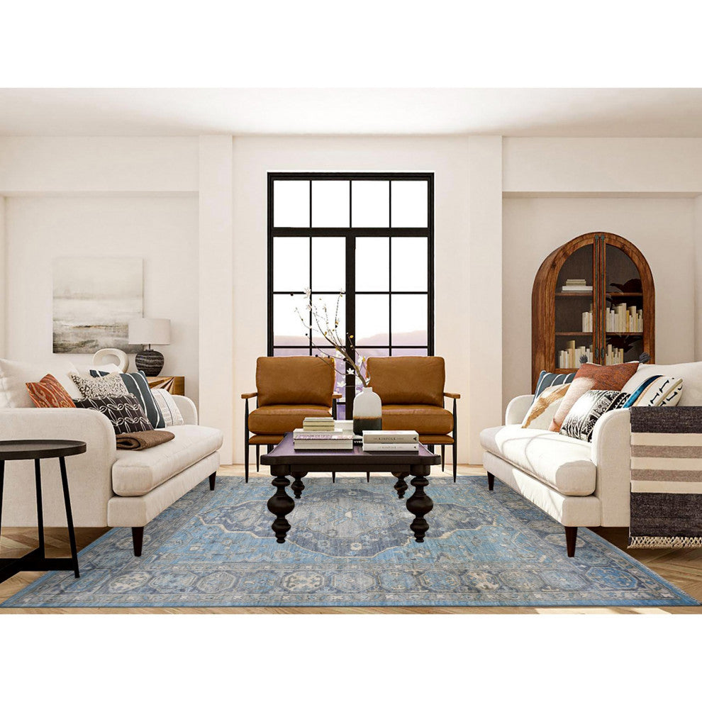 Light Blue, Hand Knotted Anatolian Village Inspired Wool Rug, 8'0"x9'6"