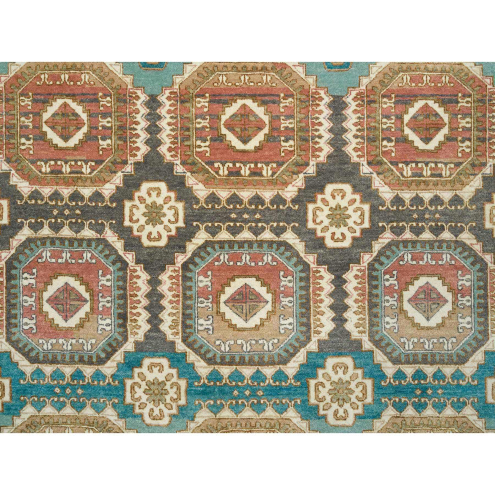 Hand Knotted Wool Caucasian Gul Motifs Distinct Abrash Oriental Rug 9'1"x12'1"