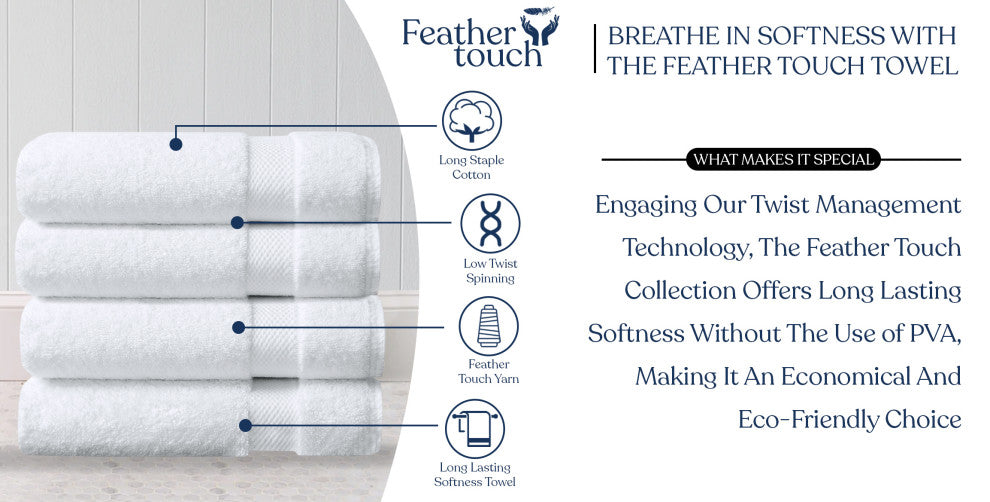 Delara 100% Organic Cotton Plush Bath Towels, 30"x58", Set of 4, White