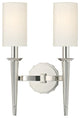 Tioga, Two Light Wall Sconce, Polished Nickel Finish, White Faux Silk Shade