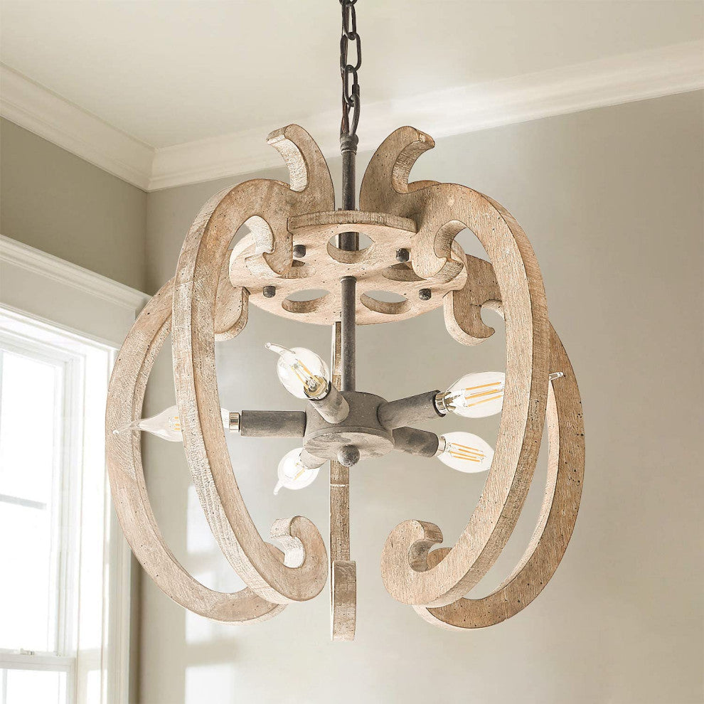 5 Light Wood Chandelier Farmhouse Pendant Hanging Light Fixture