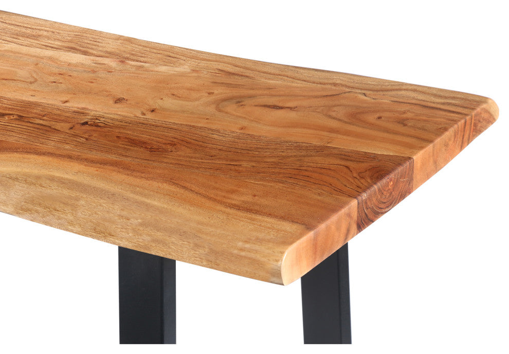 Industrial Wooden Live Edge Desk With Metal Sled Leg Support Brown and Black