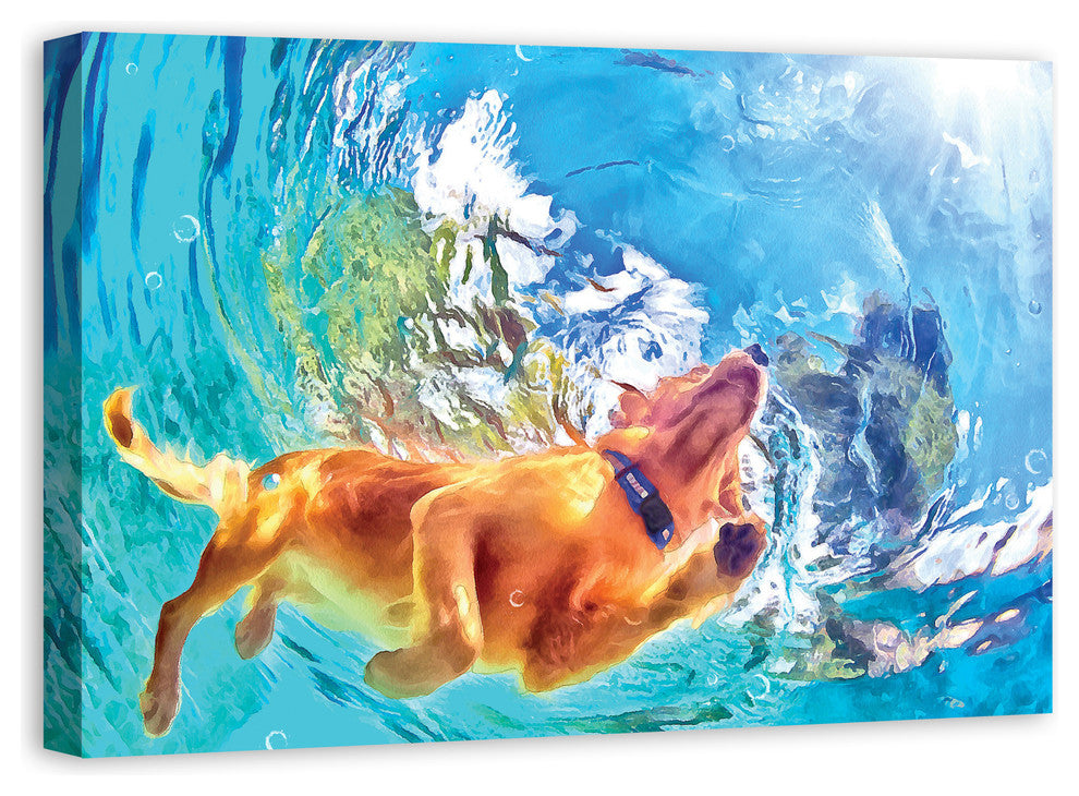 Painted Underwater Dog 24x36 Canvas Wall Art