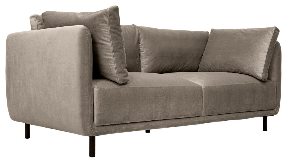 Serenity 79" Fossil Gray Velvet Sofa with Black Metal Legs