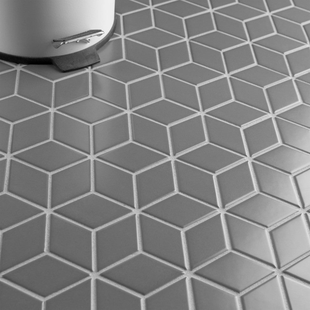 Metro Rhombus Mosaic Floor and Wall Tile, Matte Grey
