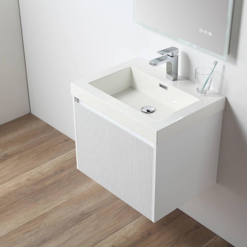 Floating Bathroom Vanity with Sink, Wall Mounted Vanity, White, 24" W/ Sink