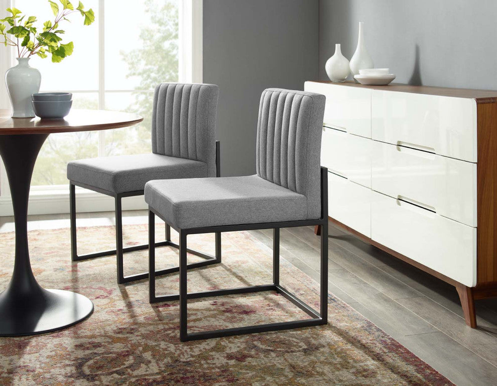 Carriage Dining Chair Upholstered Fabric Set of 2-Black Light Gray