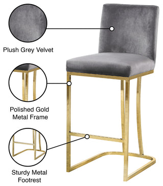 Heidi Upholstered Counter Stool, Gray, Gold, Velvet