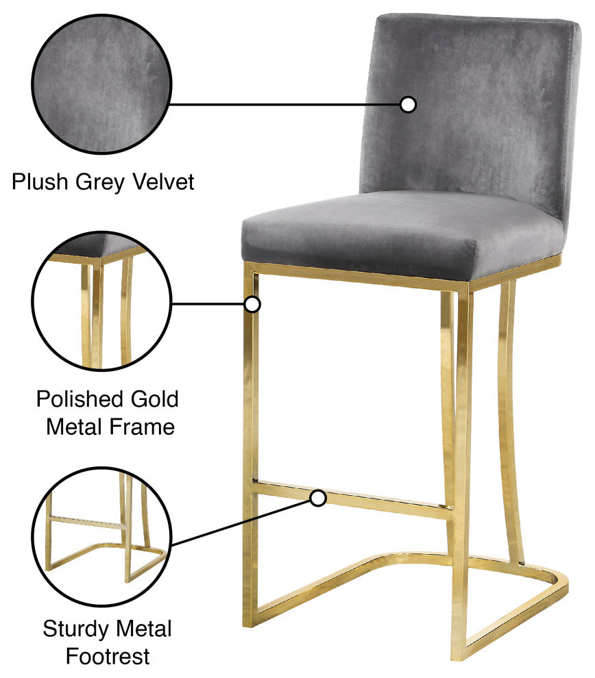 Heidi Upholstered Counter Stool, Gray, Gold, Velvet