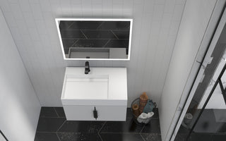 CastelloUSA Amazon 30" Left Wall Mounted Bathroom Vanity Set, White, White Top, Black Handles