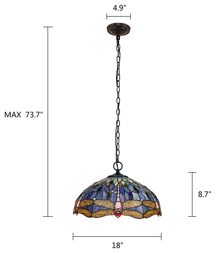 Sdragonfly Tiffany-Style Dark Bronze 2 Or 3 Light Ceiling Pendant 18" Wide