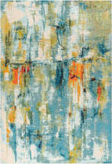 Contemporary POP Modern Abstract Area Rug, Blue/Cream, 8x10