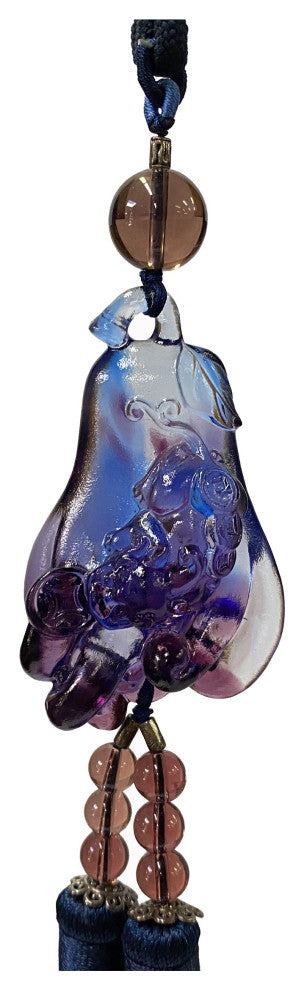 Crystal Glass Fengshui Fortune Purple Pixiu Fruit Pendant Decor Tassel, Hws2195