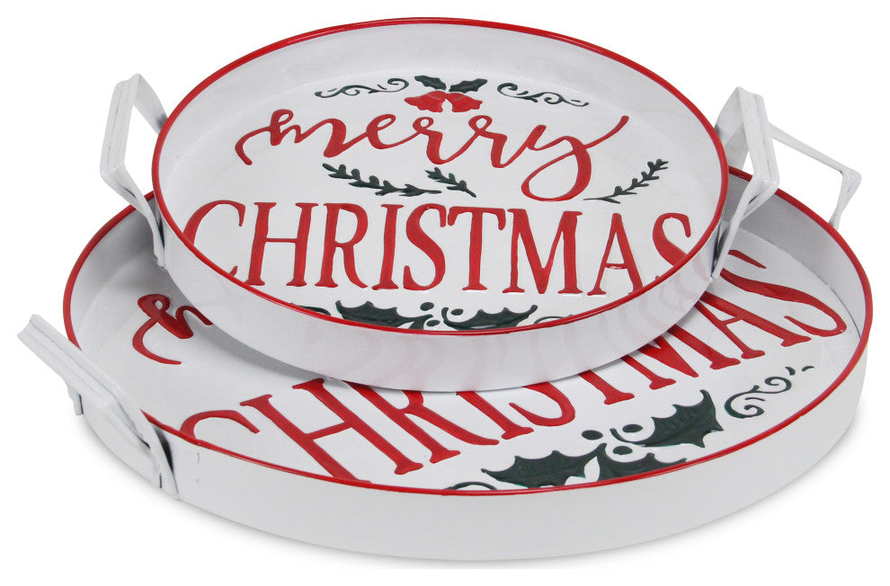 2-Piece Merry Christmas Trays With Side Handles