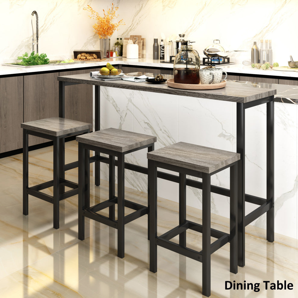 Height Extra Long Dining Table Set With 3 Stools