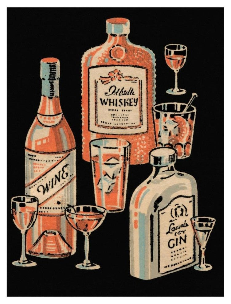 "Whiskey, Wine & Gin" Digital Paper Print by Vintage Booze Labels, 35"x46"