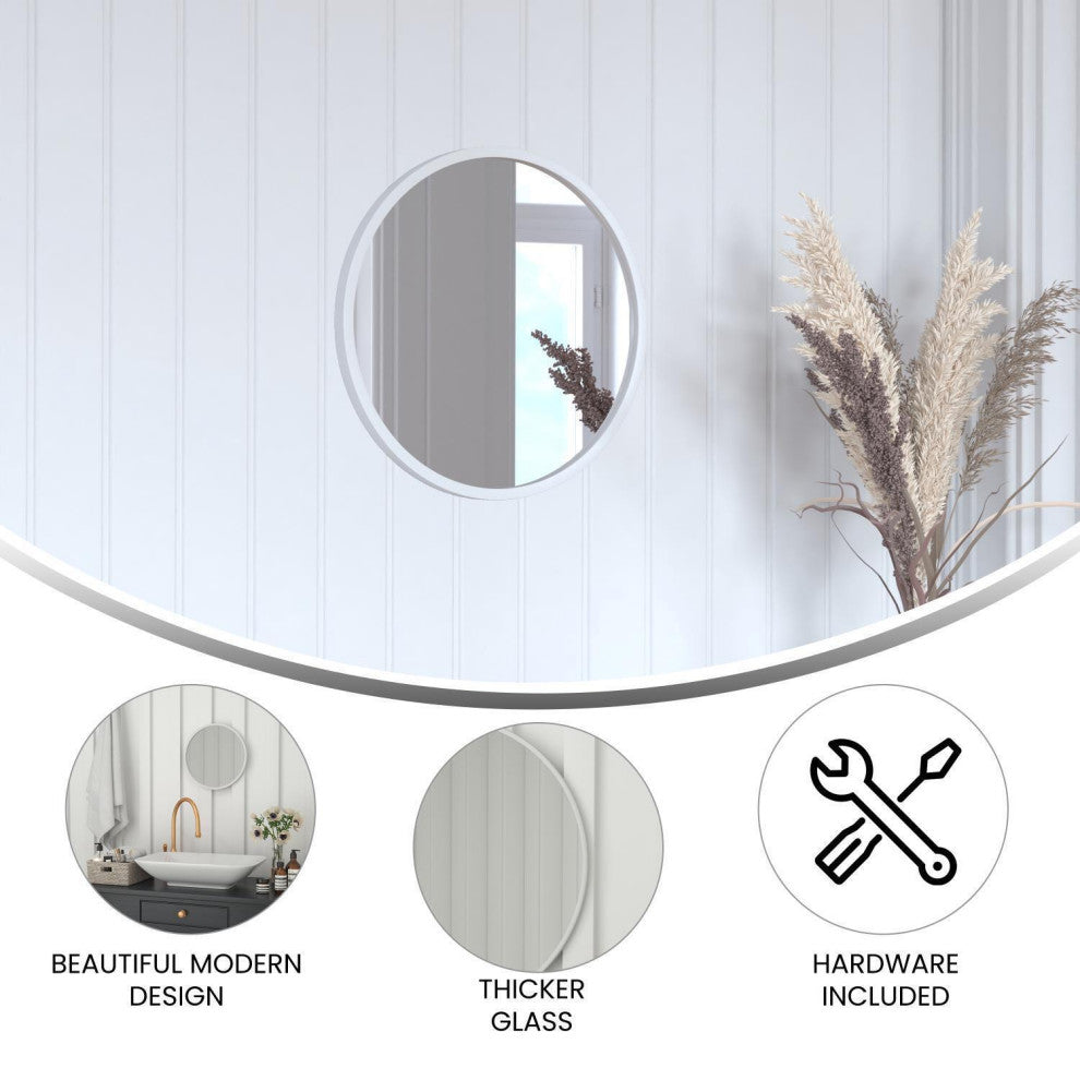 Julianne Round Metal Framed Wall Mirror, Silver, 16"