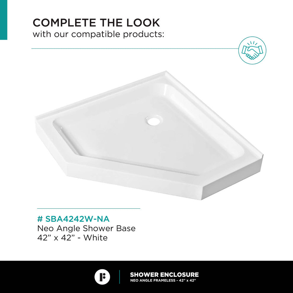 Shower Enclosure Neo Angle Frameless Tempered Glass, Polished Chrome, 40" X 40"