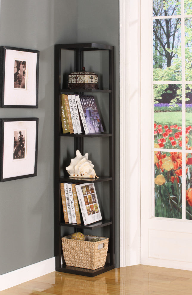 Damian 5-Tier Corner Bookcase, Espresso