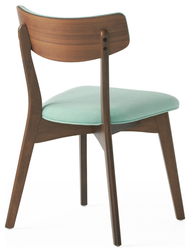 Crystal Mid-Century Modern Fabric Upholstered Dining Chairs, Set of 2, Mint/Natural Walnut