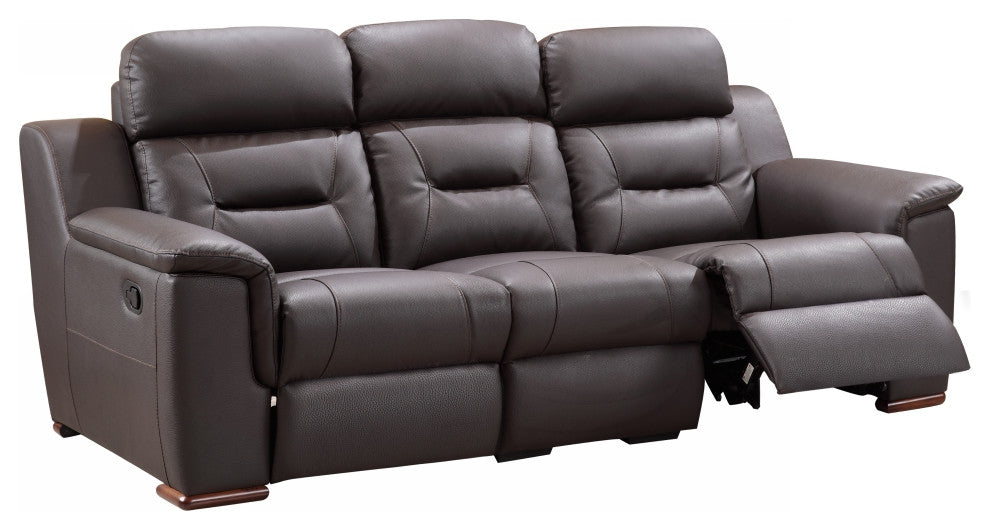 HomeRoots 90" X 41" X 41" Modern Brown Leather Reclining Sofa