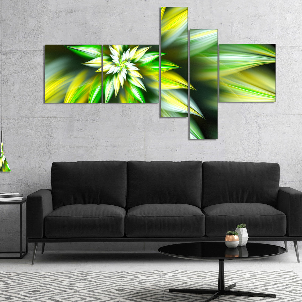 Exotic Green Fractal Spiral Flower, Abstract Canvas Art Print, 60"x32", 5 panels