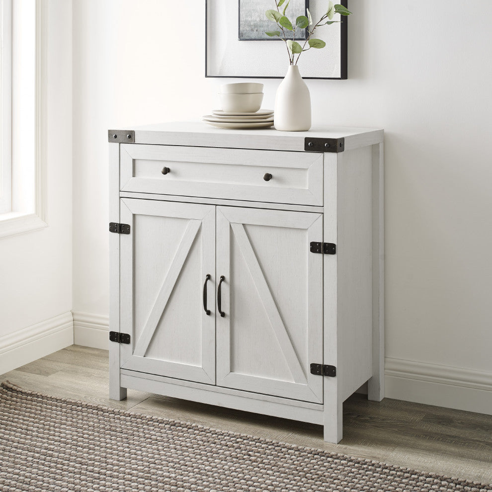 30" Farmhouse Barn Door Accent Cabinet - Brushed White