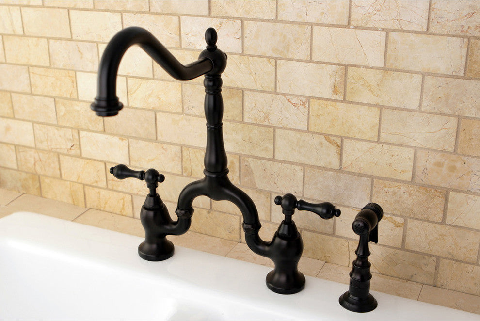 Kingston Brass Bridge Kitchen Faucet With Brass Sprayer, Oil Rubbed Bronze