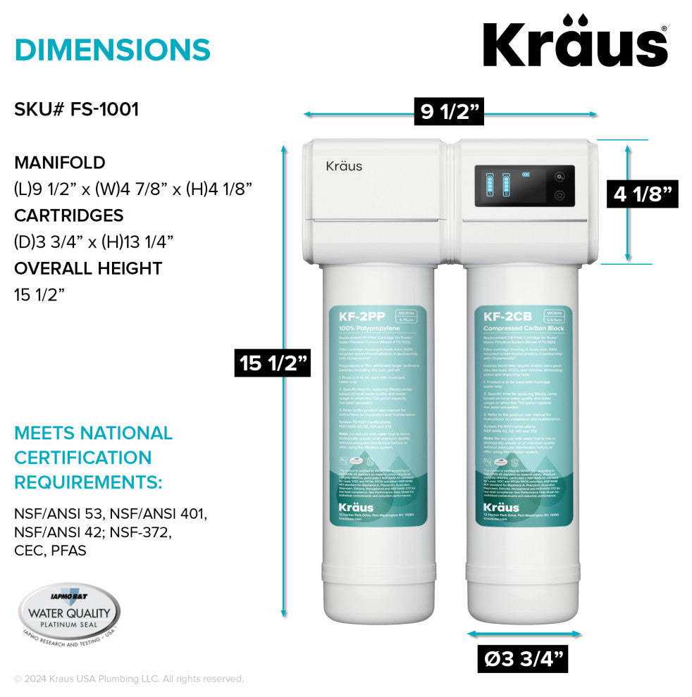 KRAUS Purita 2-Stage Filtration System w/ Drinking Water Filter Faucet SFS
