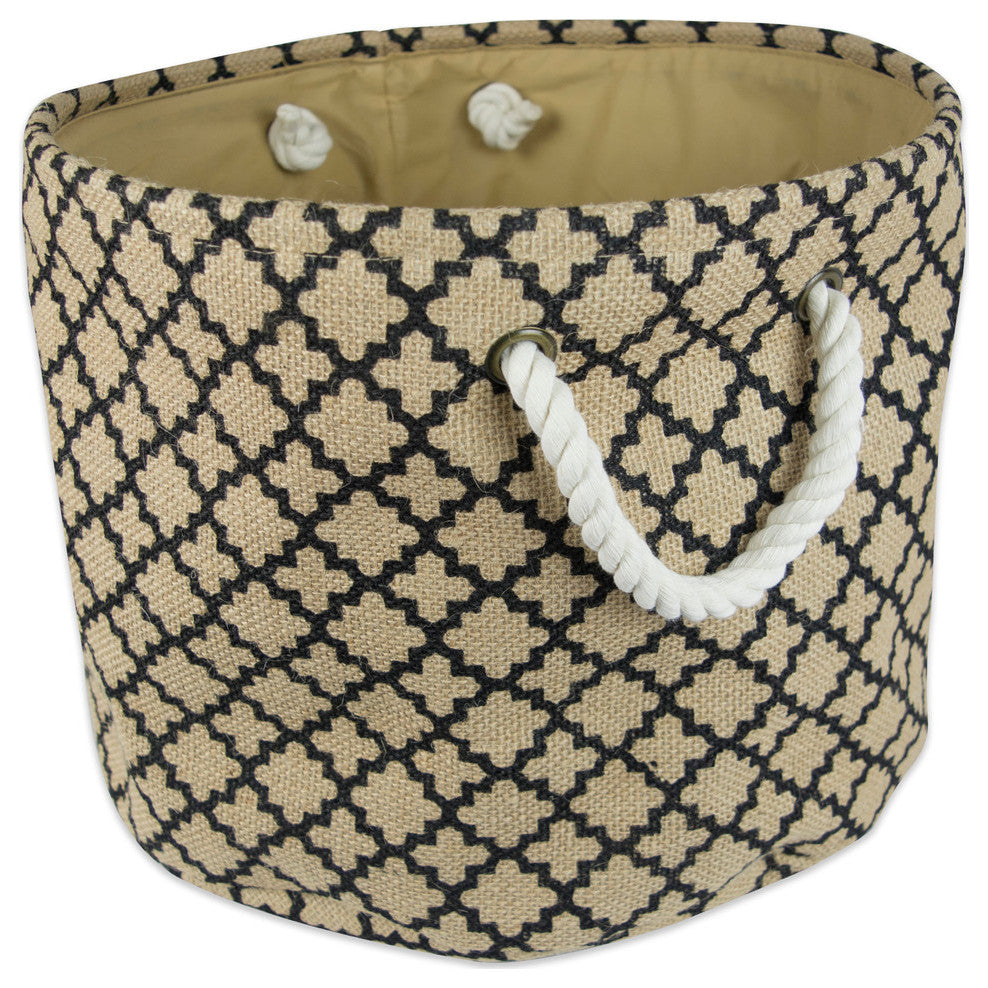 DII Burlap Bin Lattice Black Round Small 9x12x12"